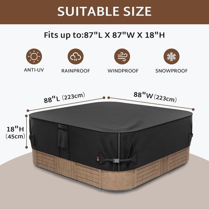 Ibirdie Outdoor Waterproof Hot Tub Cover 88 X 88 Inch Fit 85 X 85 or 86 X 86 or