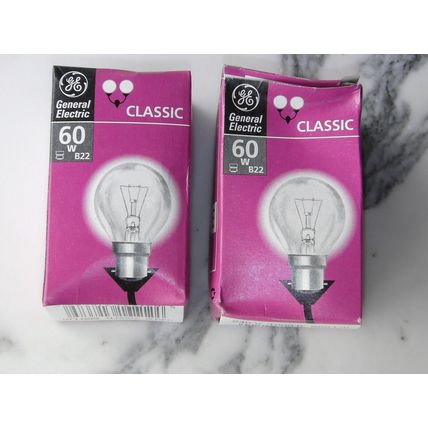 Qty 2 General Electric 60W B22 Clear Classic Light Bulb 660 lumen 240V bulbs