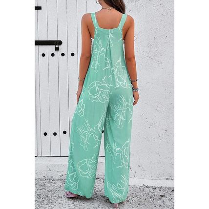 Moonlight Jade Printed Bib Wide Leg Overalls