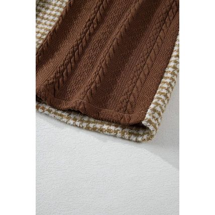 Khaki Houndstooth Color Contrast Textured Patchwork Loose Shacket