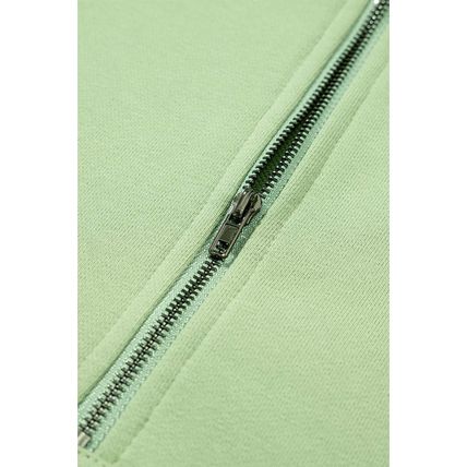 Smoke Green Solid Kangaroo Pocket Half Zipper Oversized Hoodie
