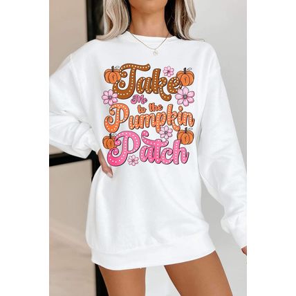 White Take Me to the Pumpkin Patch Floral Halloween Sweatshirt