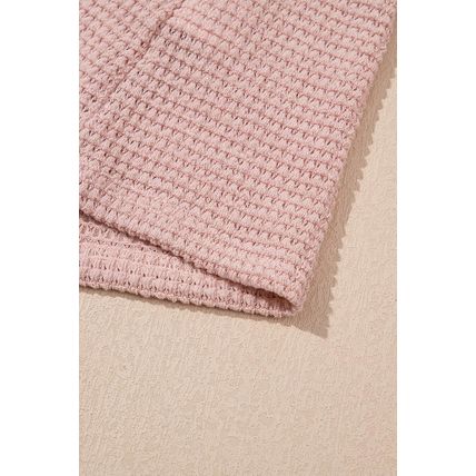 Light Pink Lace Patchwork Waffle Short Sleeve Top