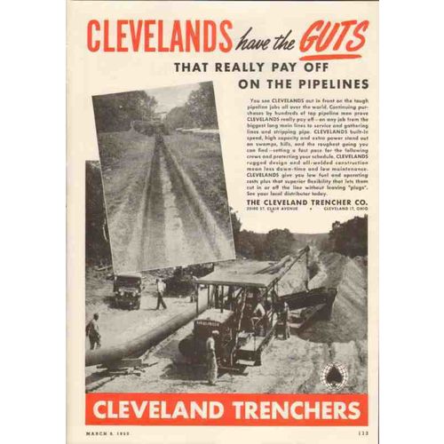 cleveland trencher company 1950 guts pay off pipelines oil vintage ad