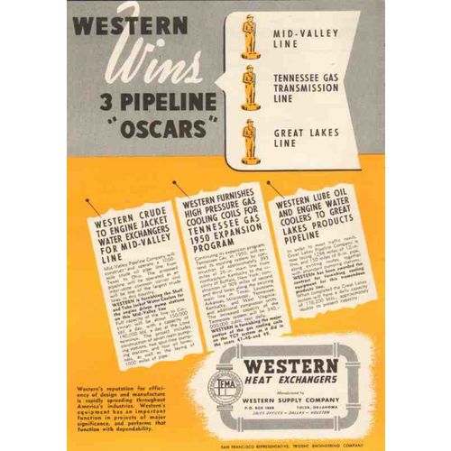 western supply company 1950 pipeline oscar heat exchangers vintage ad