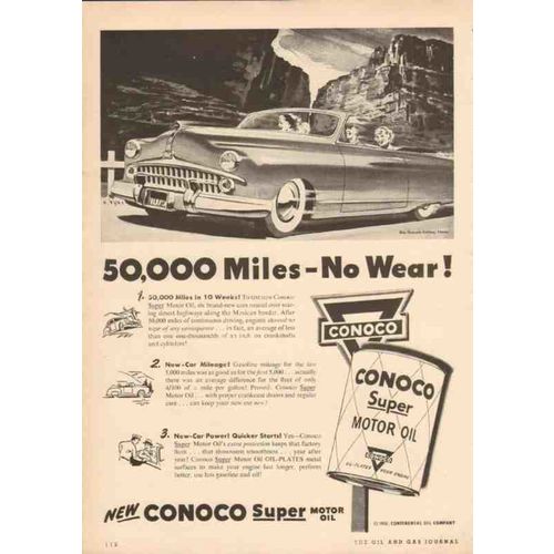continental oil company 1950 no wear conoco super motor vintage ad