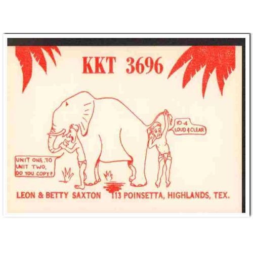 kkt-3696 leon saxton highlands texas 1960s cb qsl vintage postcard