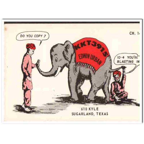 kkt-3915 edwin urban sugarland texas 1960s cb qsl vintage postcard2