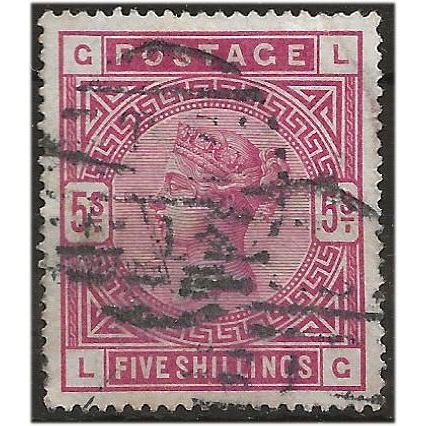 1883 SG180 5/- Rose Check Letters "MD" Fine Used.. .