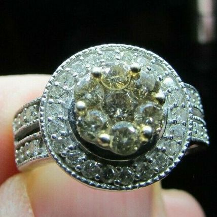 CHAMPAGNE & WHITE DIAMONDS 14k WHITE GOLD RING Size 5 IJDN Interjewel USA