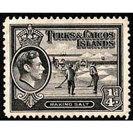 Turks & Caicos Islands 1938 Raking Salt 1/4d No Postmark No Gum Stamp KG VI