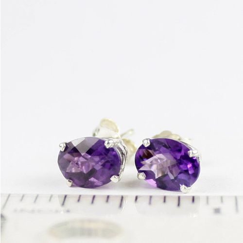 Amethyst, 925 Sterling Silver Post Earrings, SE102