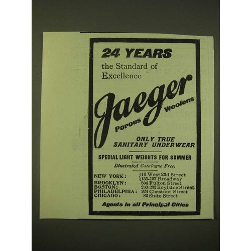 1902 Jaeger Underwear Ad - 24 years the standard of Excellence