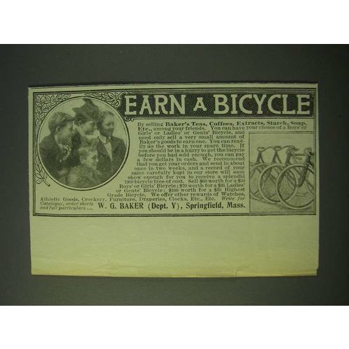 1900 W.G. Baker Baker's Teas Ad - Earn Bicycle