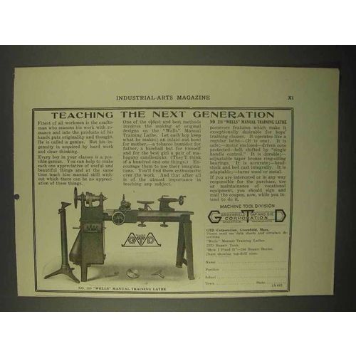 1922 Greenfield No. 218 Wells Manual Training Lathe Ad