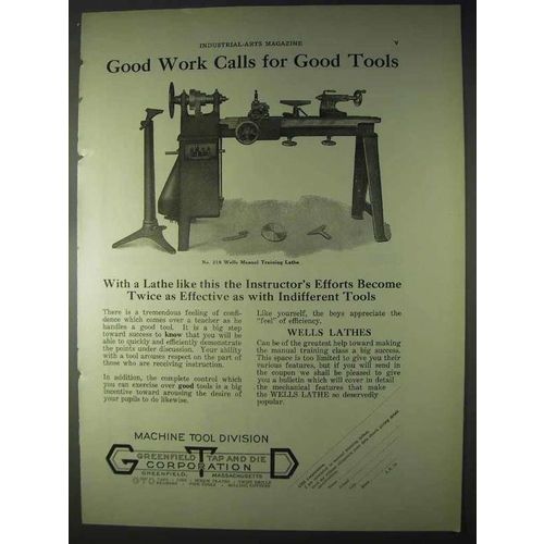 1922 Greenfield Tap & Die Ad - Wells Lathe