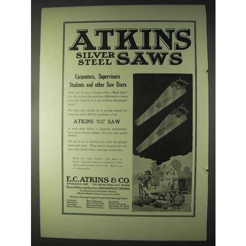 1922 Atkins Silver Steel Saws Ad - Carpenters