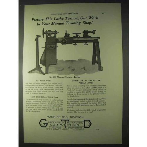 1922 Greenfield Tap and Die Ad - No. 218 Lathe