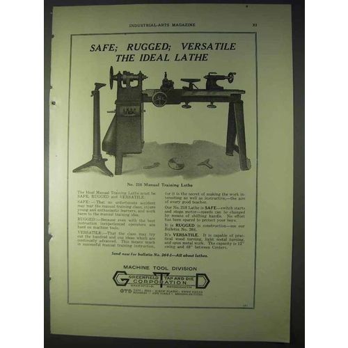 1922 Greenfield Tap and Die Ad - No. 218 Training Lathe
