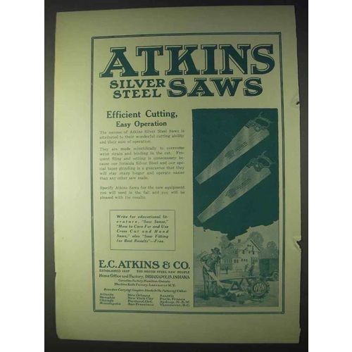 1922 Atkins Silver Steel Saws Ad - Efficient Cutting