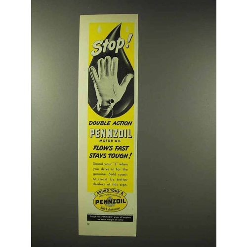 1948 Pennzoil Oil Ad - Stop!