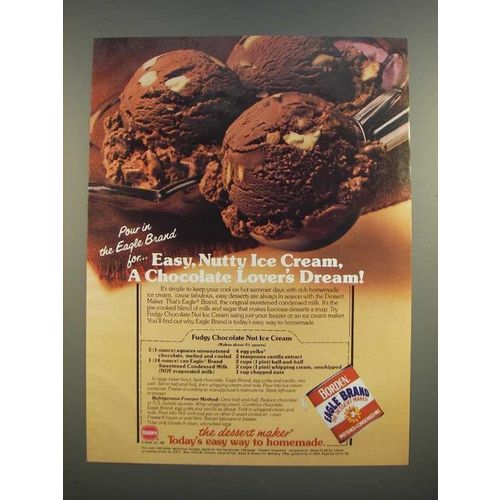 1986 Borden Eagle Brand Condensed Milk Ad - Fudgy chocolate nut ice cream recipe