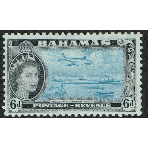 Bahamas 1954 Definitive Issue 6d Light Blue and Black SG208 MM