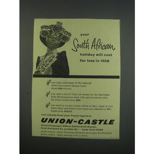 1957 Union-Castle Cruise Ad - Your South African holiday will cost far less