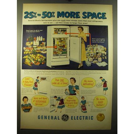 1950 General Electric Refrigerator-Food Freezer Ad - 25% to 50% more space