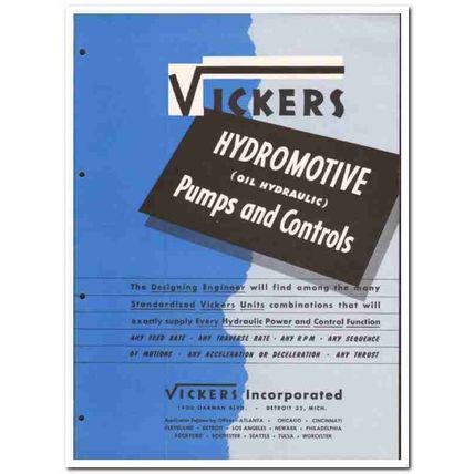 Vickers Inc 1946 vintage industrial catalog hydraulic pumps controls
