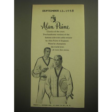 1958 Alan Paine Club-Trim Cable Sweater Advertisement