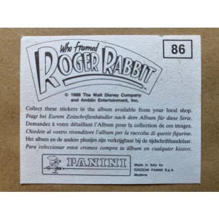 Who Framed Roger Rabbit Sticker # 86 (A) unused 1988 Panini Disney