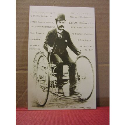 BUTLER'S PETROL-CYCLE, 1st petrol vehicle, 1889 unused postcard Science Museum /