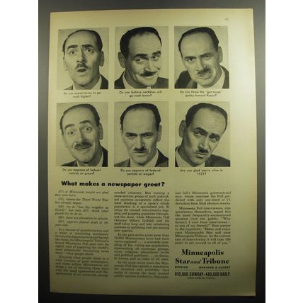 1951 Minneapolis Star and Tribune Newspaper Ad - What makes a newspaper great?