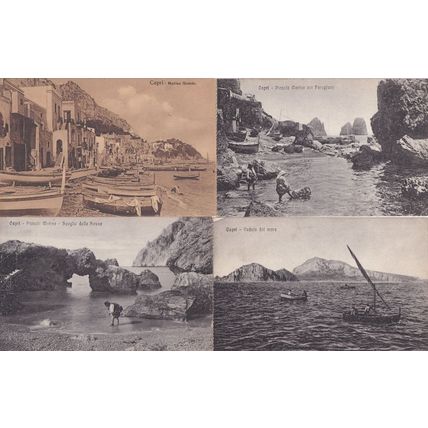Capri Italy 4x Antique Fishing Boat Children Ships Antique Postcard s