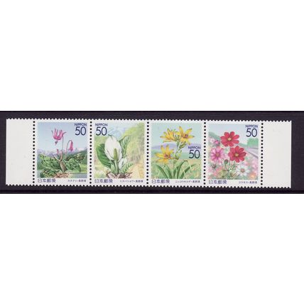 JAPAN 2003 FLOWERS IN SHINSYO STRIP 4 VALS U/M MINT #3