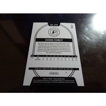 2020-21 NBA Hoops Card # 215 Cassius Stanley Near Mint (7) Indiana Pacers (SB)