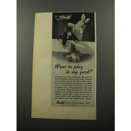 1956 Steiff Animal Toys Ad - Want to play in my yard?