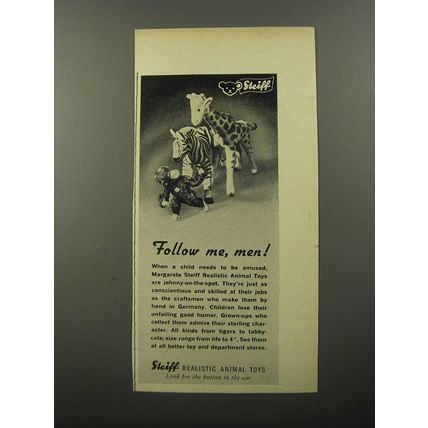 1956 Steiff Animal Toys Ad - Follow me, men