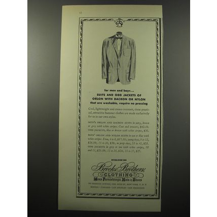1955 Brooks Brothers Clothing Ad - for men and boys.. suits and odd jackets