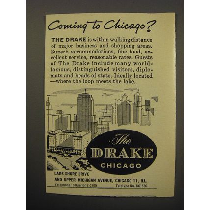 1955 The Drake Hotel Ad - Coming to Chicago?