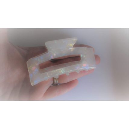 Pearly white iridescent rectangle marbled hair claw clip
