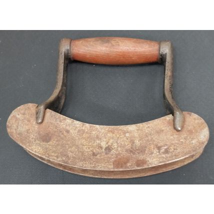 Antique Handheld Double 6 1/4" Blade Food Chopper W/ Wooden Handle