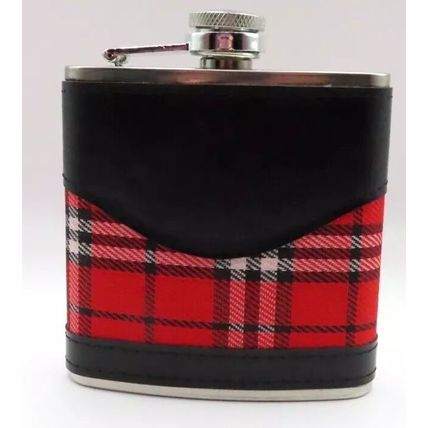 Red & Black Tartan Hip Flask 11 CM Gift Boxed Fathers Day Gift Drinks Beverage
