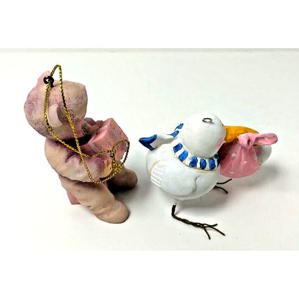 Pink Baby Girl Packages Stork w/Baby Girl Stork Christmas Ornament Lot of 2