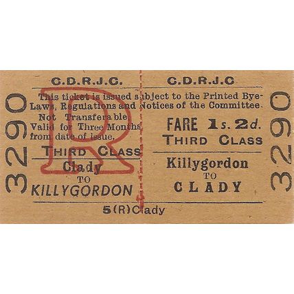 County Donegal Rlys Joint Committee Edmondson Ticket - Killygordon to Clady