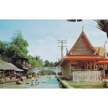 Thailand - Lot of 5 - Vintage Postcards - Boats, Temples & River Scenes