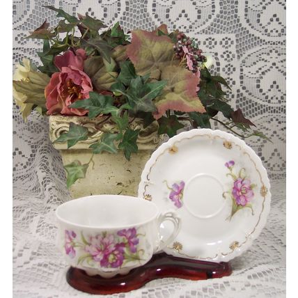 N D & CO Nowotny & Dressle CARLSBAD CHINA AUSTRIA Teacup & Saucer Unique Design