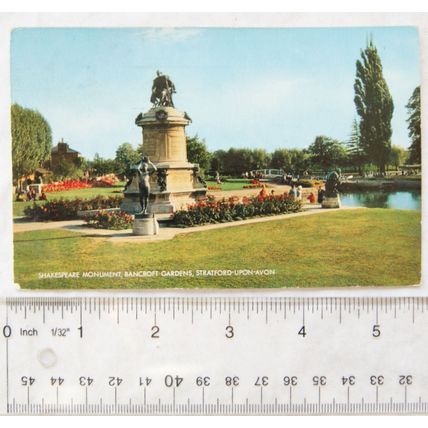 1965 postcard Shakespeare Monument, Bancroft Gardens, Stratford on Avon