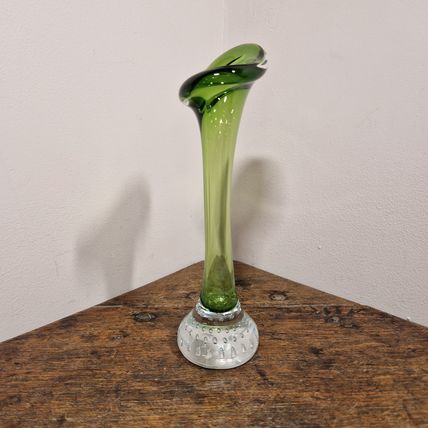 Mid Century Green Swedish Aseda Glasbruk Glass Vase